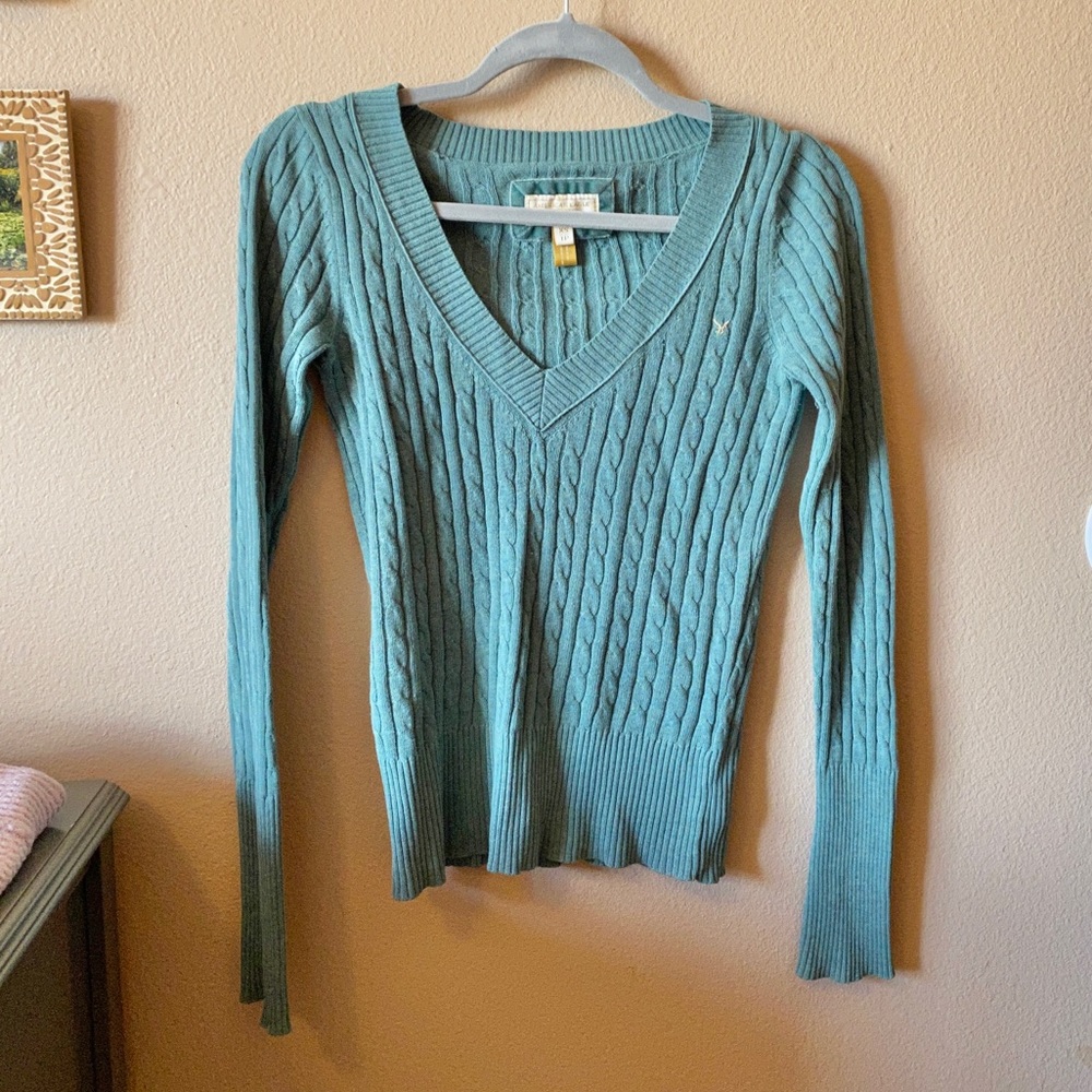 Abercrombie knit sweater v blue turquoise cable xsmall